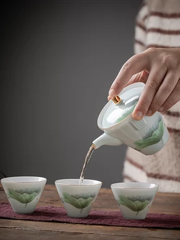 

Travel Kung Fu Tea Set Set Ceramic One Pot Three Cup Carrying Case Household Teapot