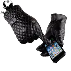 Зимние мужские перчатки из натуральной кожи 2017 новые брендовые перчатки с сенсорным экраном модные теплые черные перчатки козья кожа