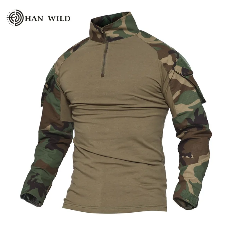 Military Men Combat Tactical Airsoft Hunting Long Sleeve Shirt with Elbow Pads