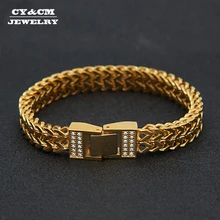 CY& CM 10 мм из нержавеющей стали Франко звено Браслет Микро украшенное кубическими камнями циркон золото посеребренные мужские хип хоп ювелирные изделия застежка