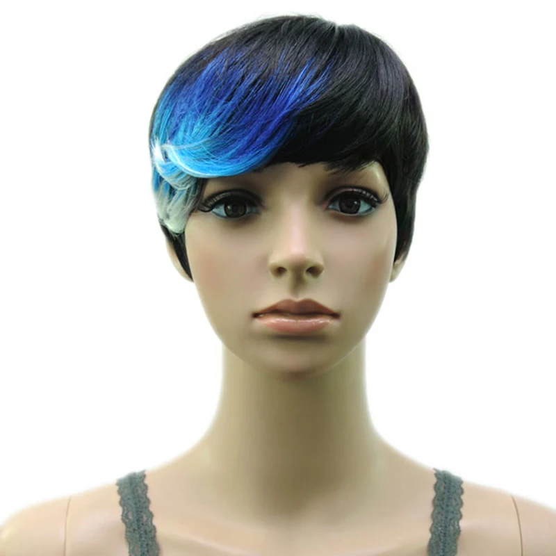 HAIRJOY синтетические волосы Мути цвет челка высокая температура волокно женщина короткий парик 18 цветов - Цвет: blue white