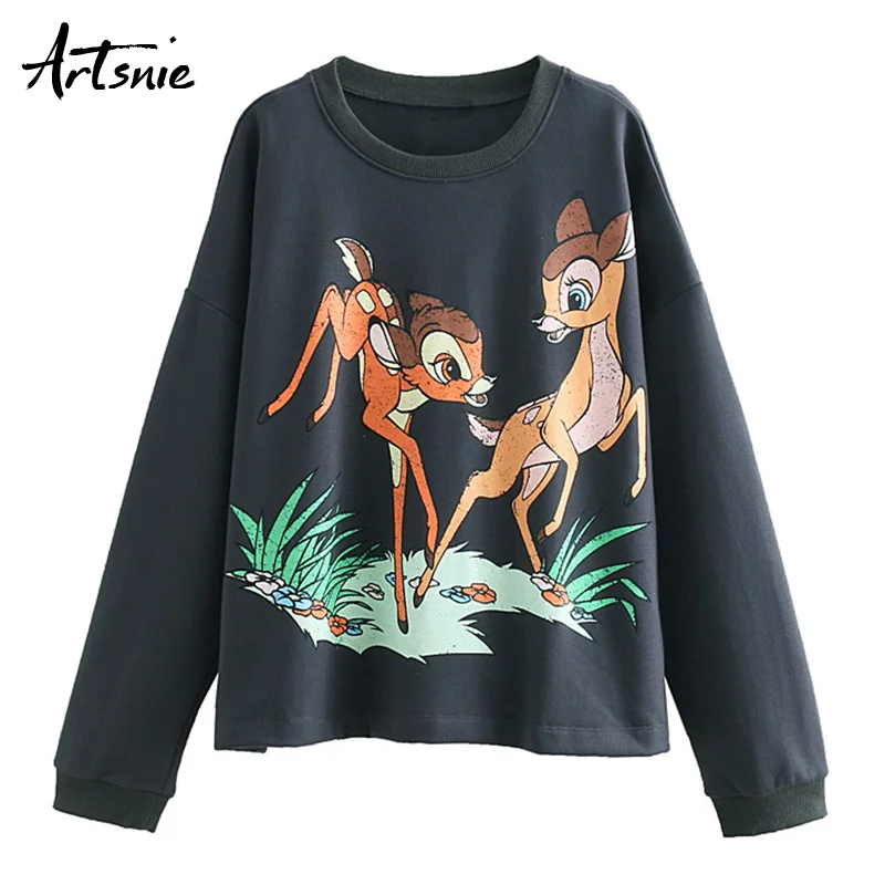 Artsnie الربيع 2019 الكرتون الحيوان عارضة بلوزات النساء يا الرقبة طويلة الأكمام الشارع الشهير المتضخم هوديي الشتاء العرق الإناث