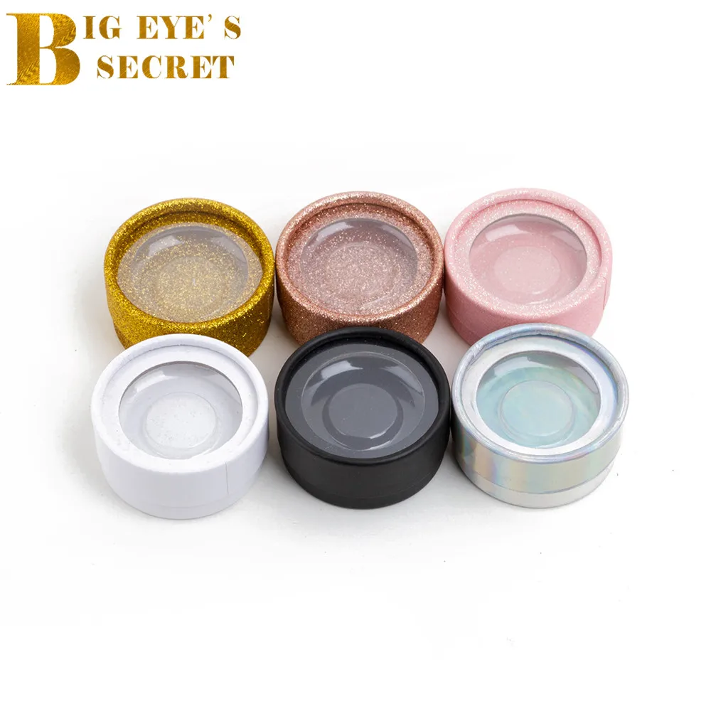 

10pcs Glitter Lash Round Box 3D Mink Eyelash Extension Strip False Eyelash Shiny Individual lash Box Own Logo With Plastic Tray