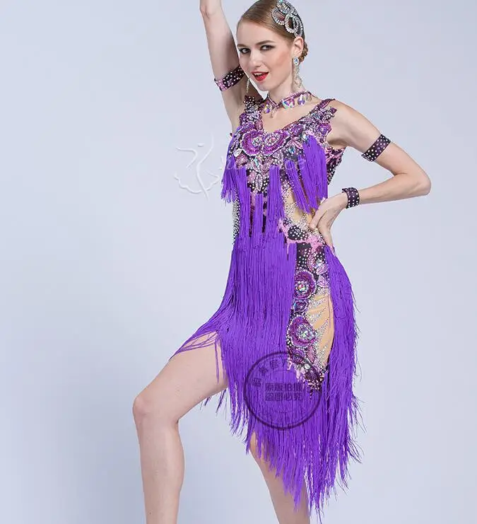 

competition latin dress for girls dance latin dress woman latin ballroom dress women competition latin dance dress purple fringe
