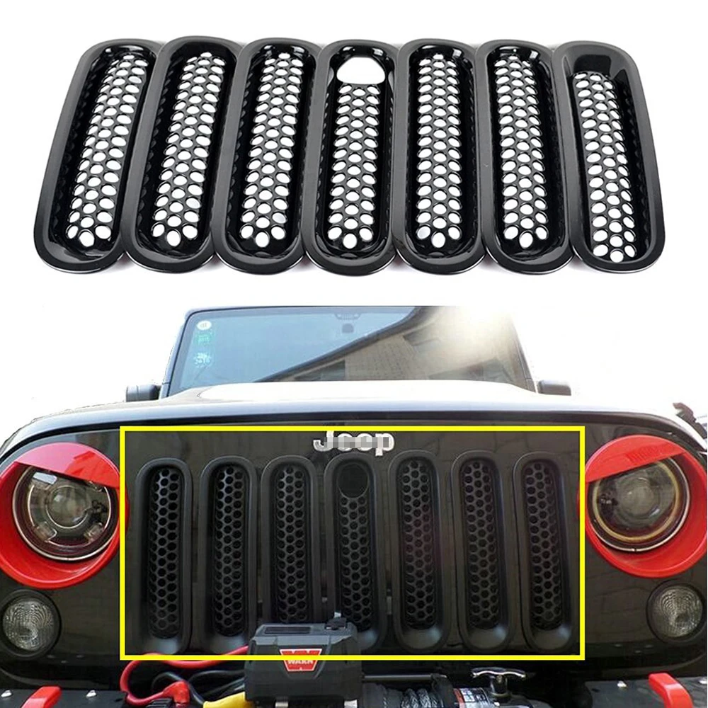 

Chuang Qian 7PCS Black ABS Insert Trim Front Mesh Grille Trim Cover With Lock Hole For Jeep Wrangler JK 2007-2017