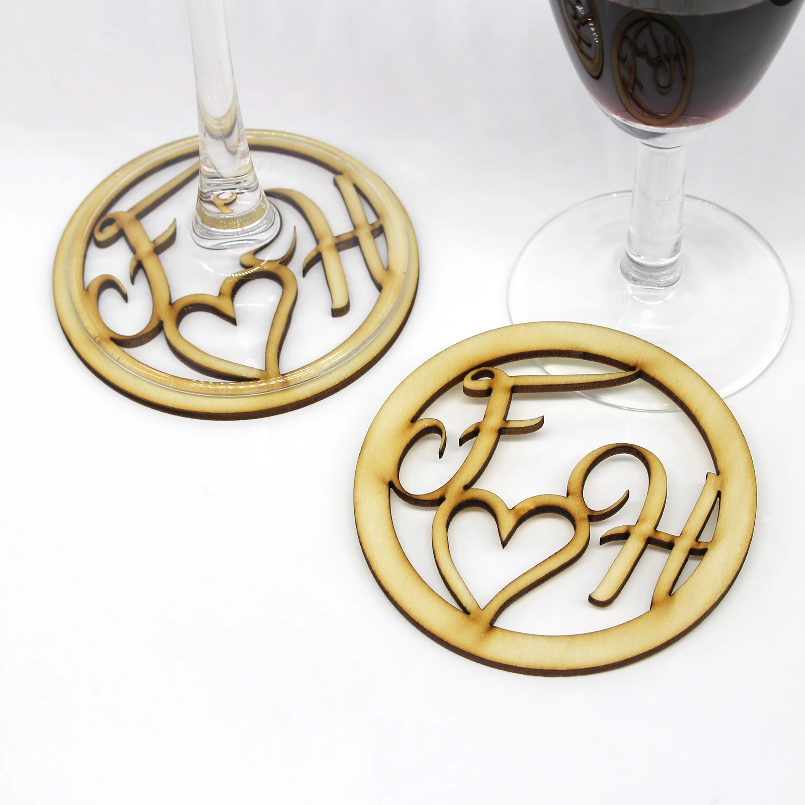 

Personalized Cut Out Initials Wooden Coaster Wedding Party Coaster Anniversary Gift Custom Wood Wine Coasters