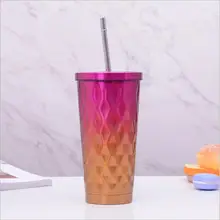  500 ML 304 Stainless Steel Diamond Straw Cup Large Capacity Gradient Accompanying Thermos Cup Goddess Cup Cold Water Cup 