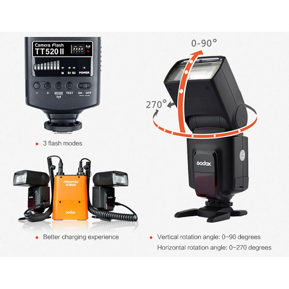 Фонарик Godox TT520 II для камеры Canon TT520II беспроводной Nikon Pentax Olympus DSLR|Фотовспышки| |