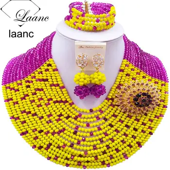 

Purple Yellow 16 Rows Women Fashion Jewelry Set 2017 Nigerian Wedding African Beads Necklace Sets Free Shipping C16C010