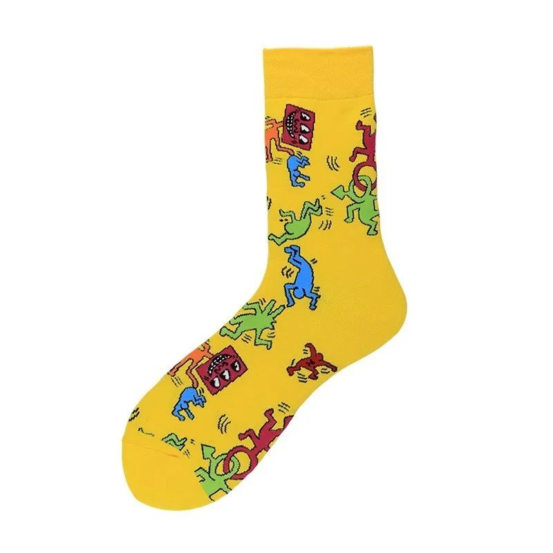 PEONFLY/1 пара забавных новых хлопковых мужских носков разноцветные Счастливые Носки с рисунком коровы и зебры милые кавайные мужские носки хараюку с леопардовым принтом - Цвет: 19