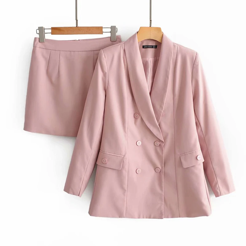 YNZZU элегантный розовый блейзер женские пуговицы двойной груди офисные женские блейзеры куртки Осенняя рабочая одежда Женский костюм пальто A1067