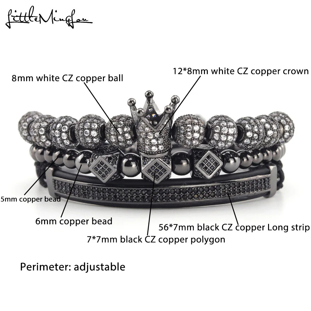 3 шт./компл. роскошные золотые браслеты с короной паве ЧР многоугольник шар Шарм плетение Для мужчин Браслеты браслеты для Для мужчин ювелирные изделия в едином положении во время занятий легкой атлетикой, Bileklik