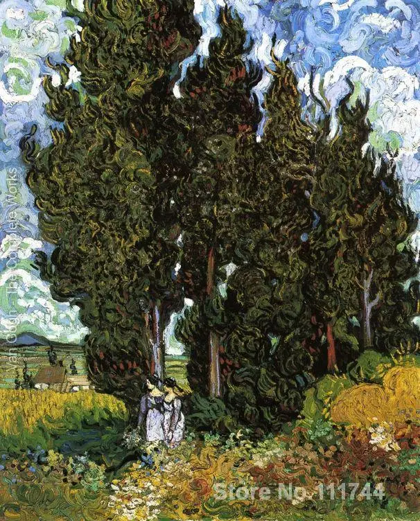 

Buy art canvas online Cypresses With Two Female Figures Vincent Van Gogh reproduction paintings Hand painted High quality