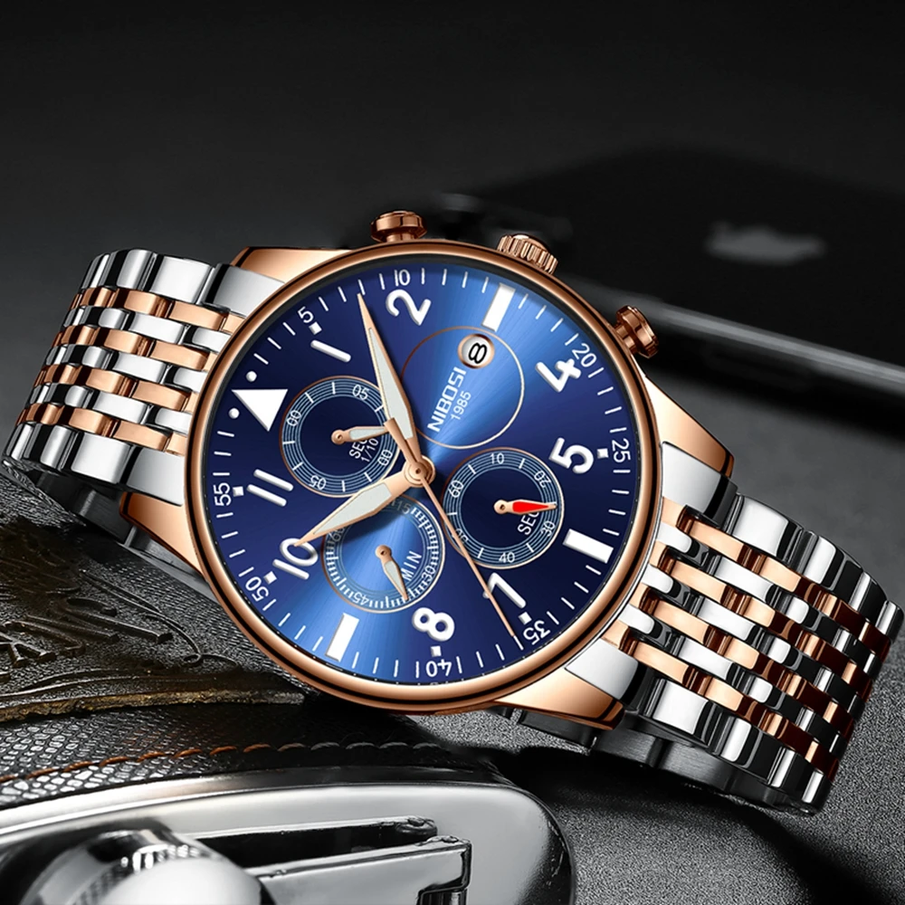 Мужские часы NIBOSI Топ бренд класса люкс Хронограф Спортивные кварцевые часы мужские повседневные стальные водонепроницаемые наручные часы Relogio Masculino