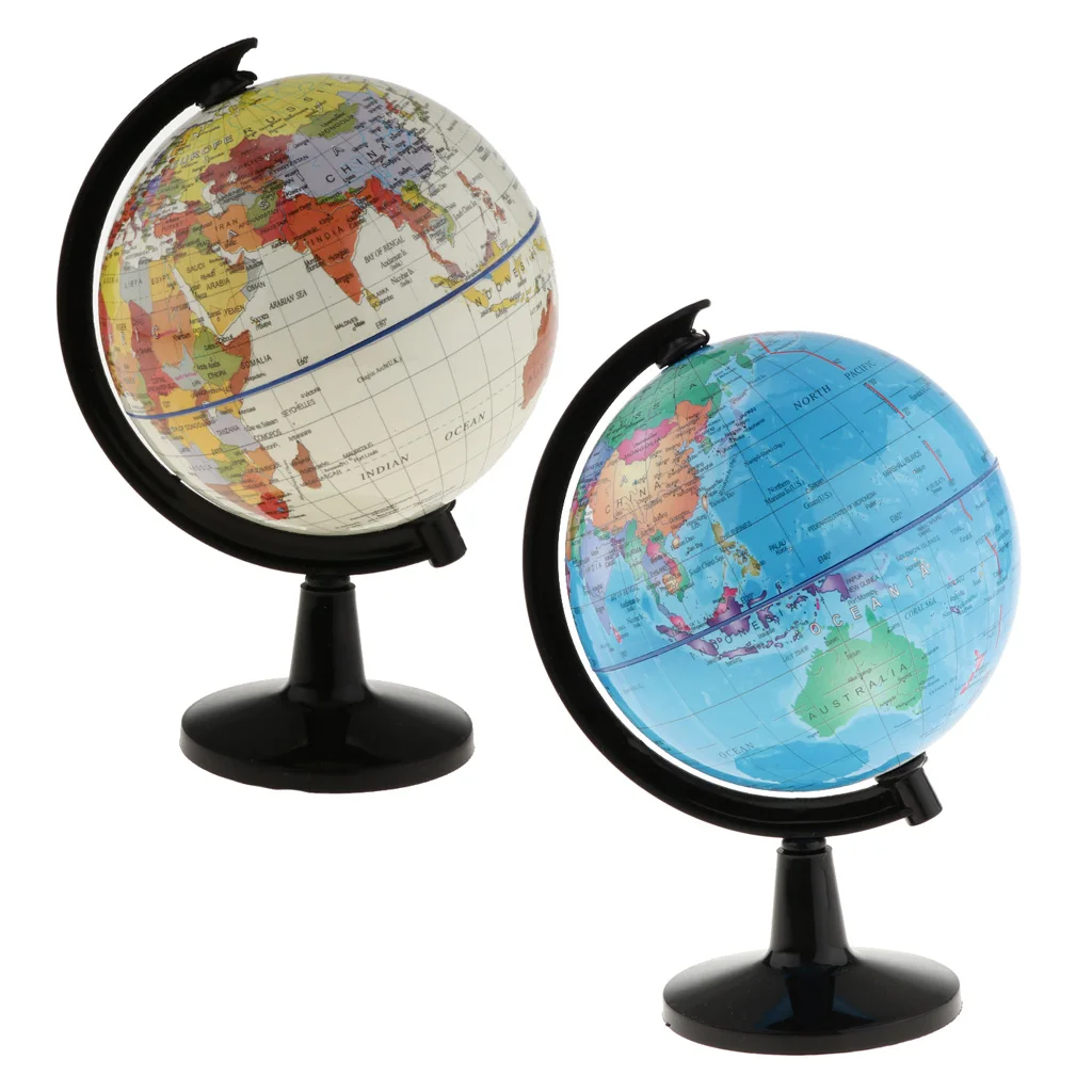 

2Pcs WORLD GLOBE Rotating Swivel Map Regional Earth Atlas Geography Educational Toy Gift Home Office Ideal Miniatures 10.6cm
