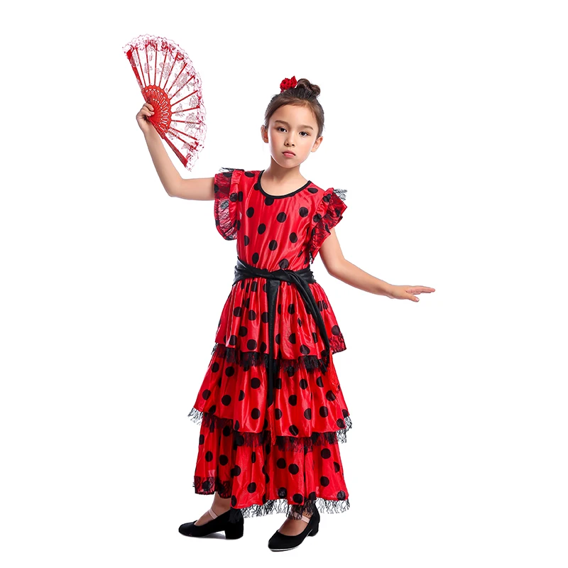 Испанский сеньорита для девочек; традиционный костюм для фламенко; детский маскарадный костюм
