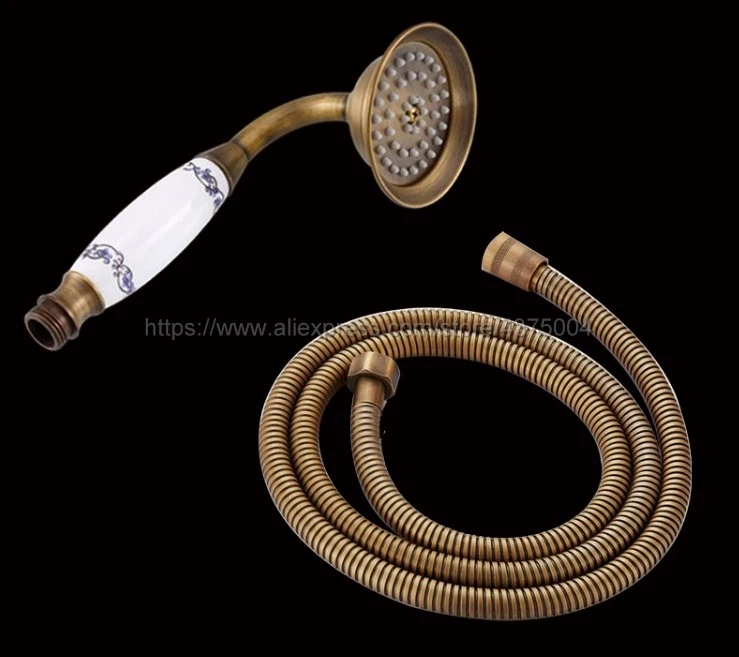 Bathroom Antique Brass Ceramics Hand Held Shower Head Shower Hose Set