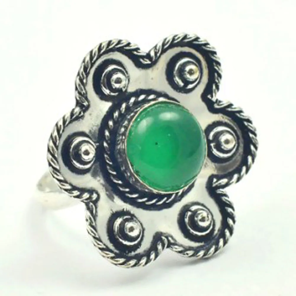 

Green Onyx Ring Silver Overlay over Copper , Size: 7.75, R4359