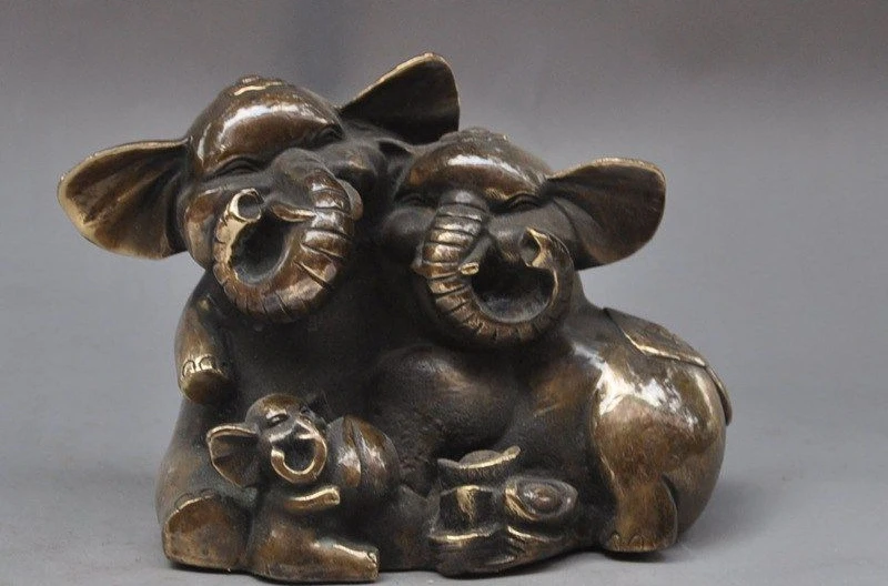 

china folk bronze copper fengshui animal Elephant Auspicious wealth lucky statue