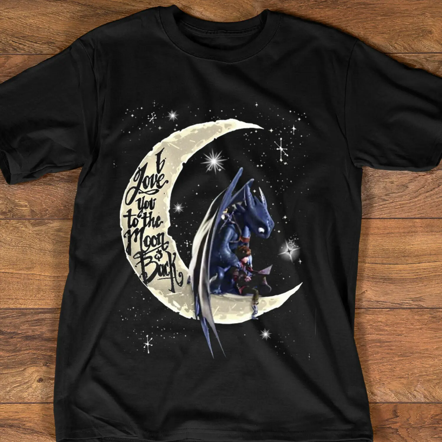 Футболка с надписью I Love You To The Moon And Back черная хлопковая рисунком S 6XL