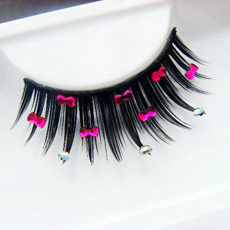 

Hot 1 Box 1 Pair Packaging Exaggerated False Eyelashes Rhinestone Cute Bowknot Diamond Fake Eyelashes Fashion Makeup Lashes