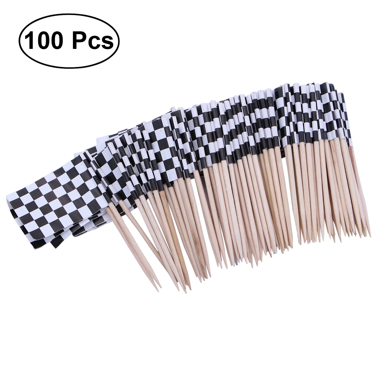 

100 Racing Flag Toothpicks Checkered Flag Picks Appetizer Toothpicks Fruit Sticks for Cocktail Party - Black and White