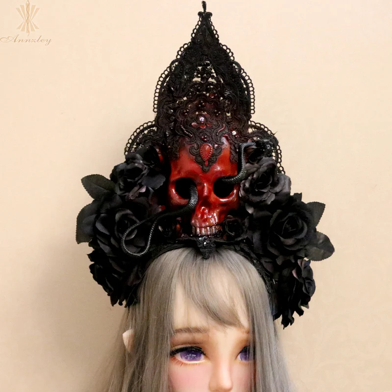 2018 Halloween Gothic Costumes Black Rose Vampire and Snake Skull Handwear Cosplay For Party (5)