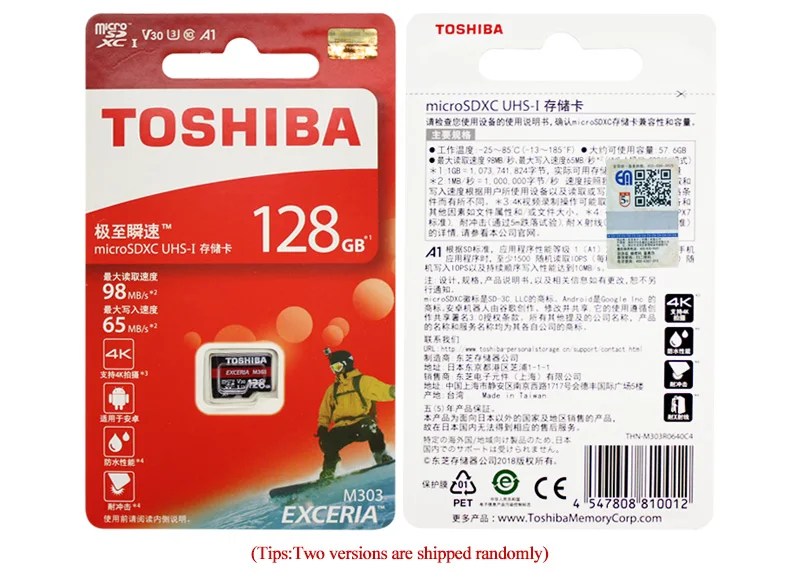 TOSHIBA EXCERIA M303 карты памяти 128 Гб 64 GB SDXC макс до 98 МБ/с. Micro SD карты UHS-I U3 V30 A1 флэш-карты памяти для Full HD видео 4 K