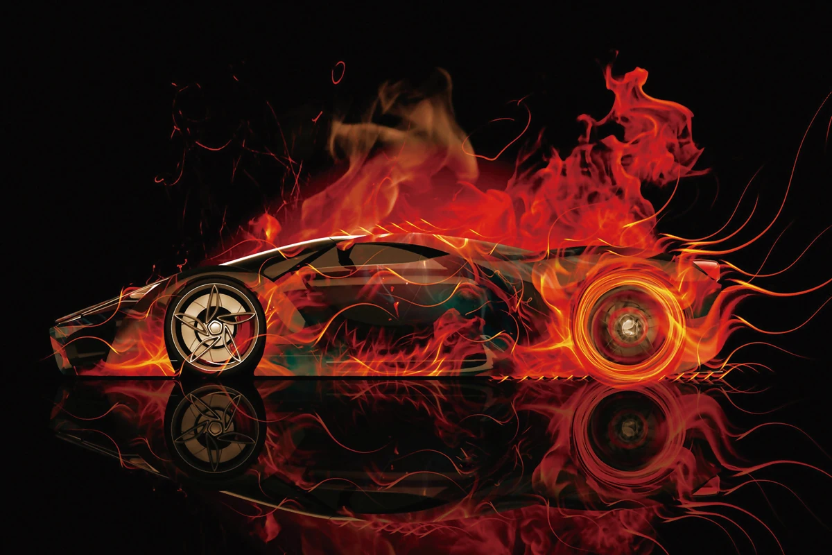 

custom fabric poster (frame available) Concept Style Auto Ferrari Black Smoke Fire MD686 for wall art room decor home decoration
