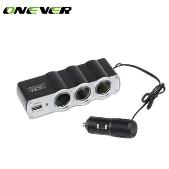 

Onever 1 to 3 Car Cigarette Lighter Splitter Hub 12V/24V with USB Adapter Splitter Hub with USB Car Charger for iPhone Xiaomi
