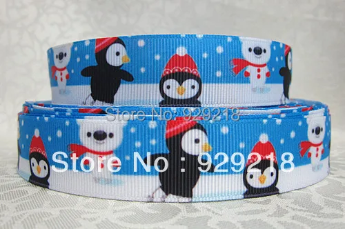 

wm 10 yards lot 7/8inch 22mm 822002 Christmas penguin grosgrain ribbon