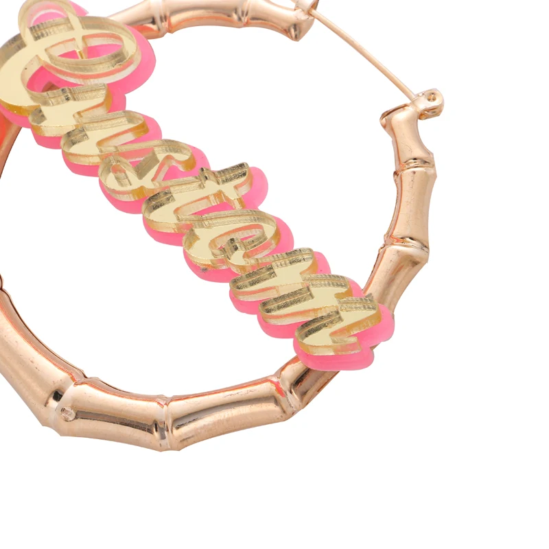 Индивидуальный дизайн с именем ручной работы круглые Бамбуковые серьги Идеальный детский подарок для лучшего друга Любовь ювелирные изделия для девочек