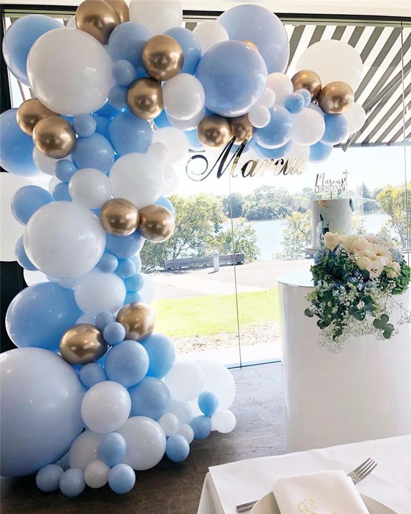 

177pcs Macaron White Blue Latex Balloons Chrome Gold Balloon Garland Offer 5M Chain Free engagement Wedding Birthday Party Decor