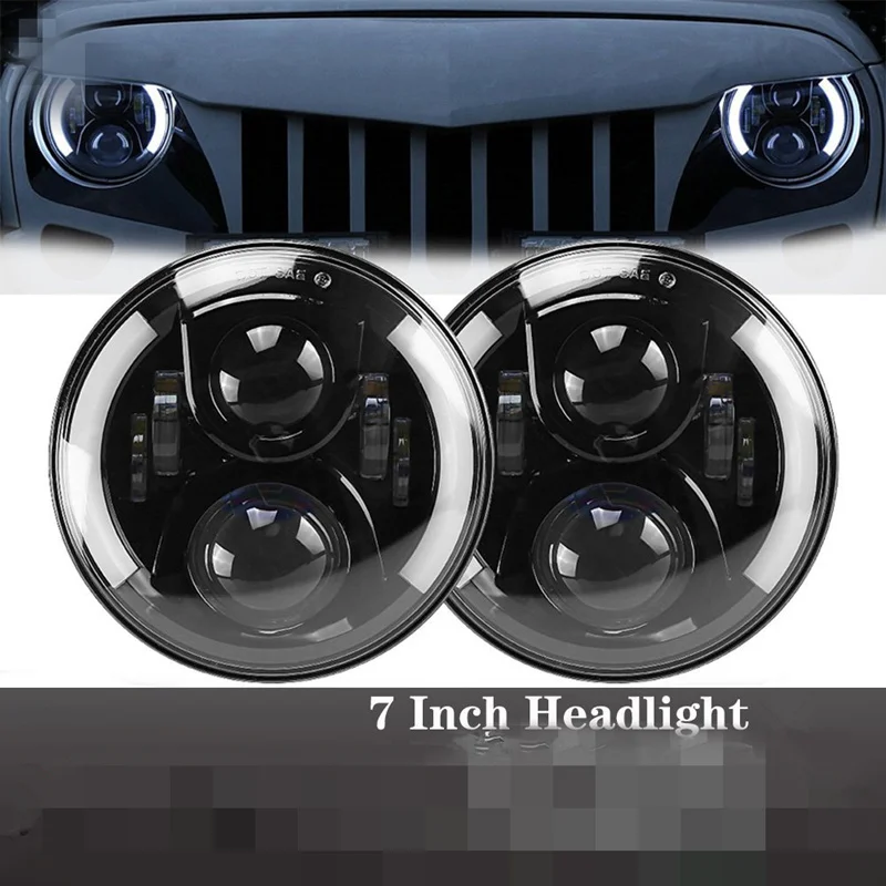 

7 Inch Round LED Headlight for Jeep Wrangler JK CJ LJ Harley Davidson 7" Motorcycle H4 Led Headlamp with H4 Plug