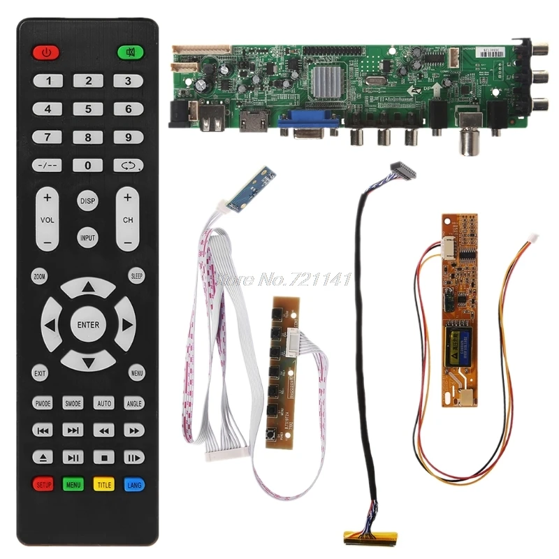 V56 V59 Универсальный ЖК-драйвер платы DVB-T2 ТВ плата+ 7 кнопочный переключатель+ ИК+ 1 лампа Инвертор+ кабель LVDS комплект 3663 Oct18
