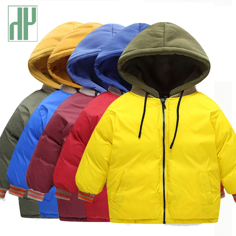 

HH Winter jacket for boy little girls coats contrast color Hooded Outerwear warm jacket parka children cotton down jacket kids