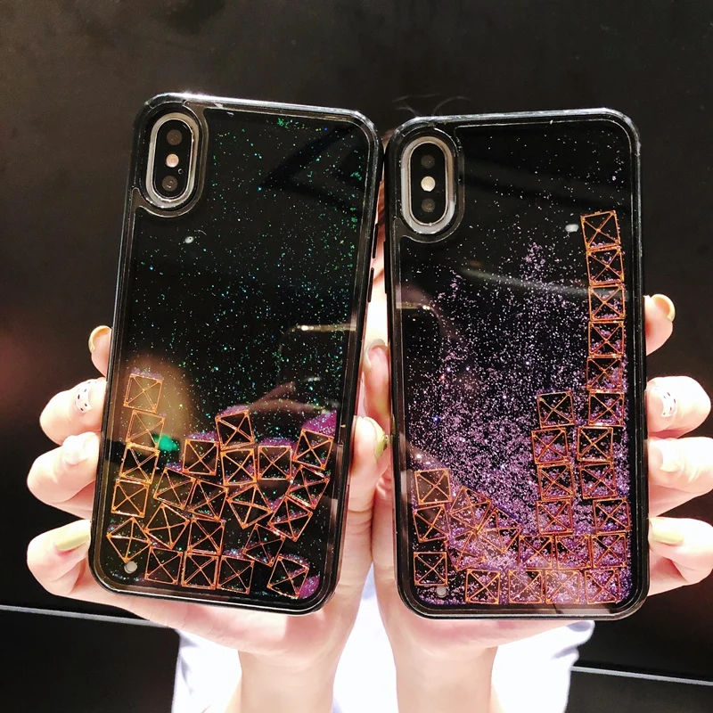 

Square Liquid Phone Case Cover For iPhone 6 6s 7 8 Plus X XS XR XSMAX Cases Quicksand Anti-fall Back Cover Glitter Shell Coque