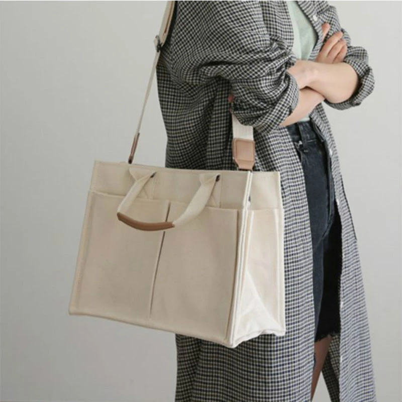 Jeelow Canvas Tote Handbag Shoulder Crossbody Bags Purses With Pockets For Men & Women 