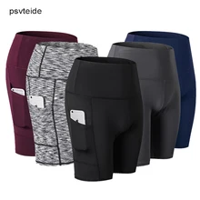 Шорты для бега, женские спортивные шорты, женские Компрессионные спортивные шорты, спортивные женские шорты для фитнеса, шорты с высокой талией, быстросохнущие шорты с карманом