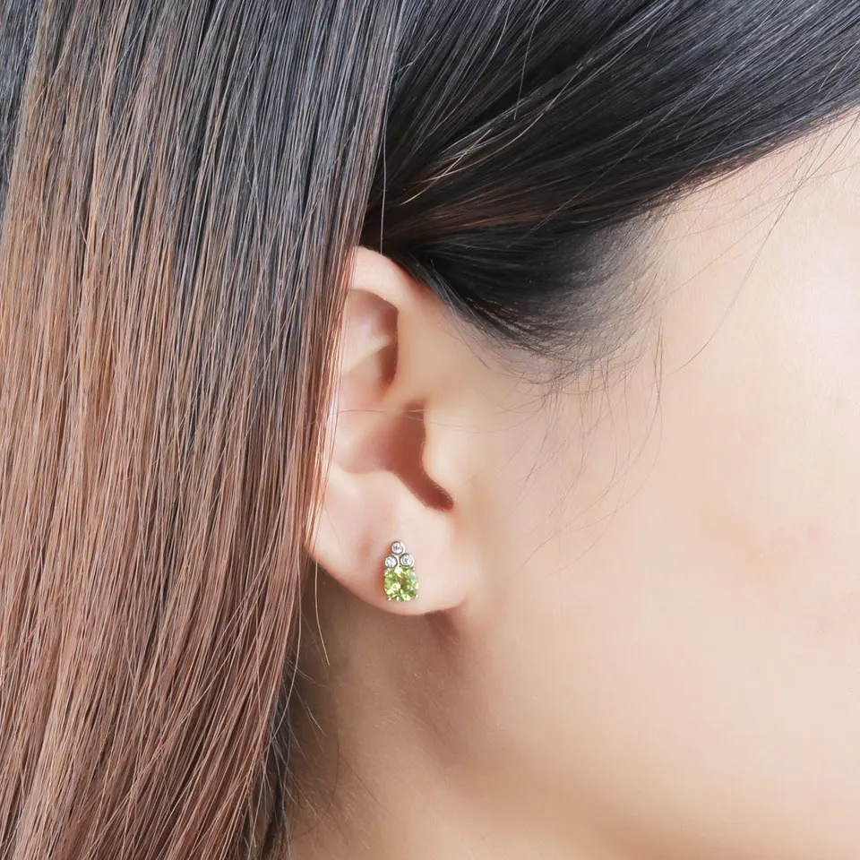 Женские серьги гвоздики из серебра 925 пробы с натуральным Перидотом|stud earrings|earrings