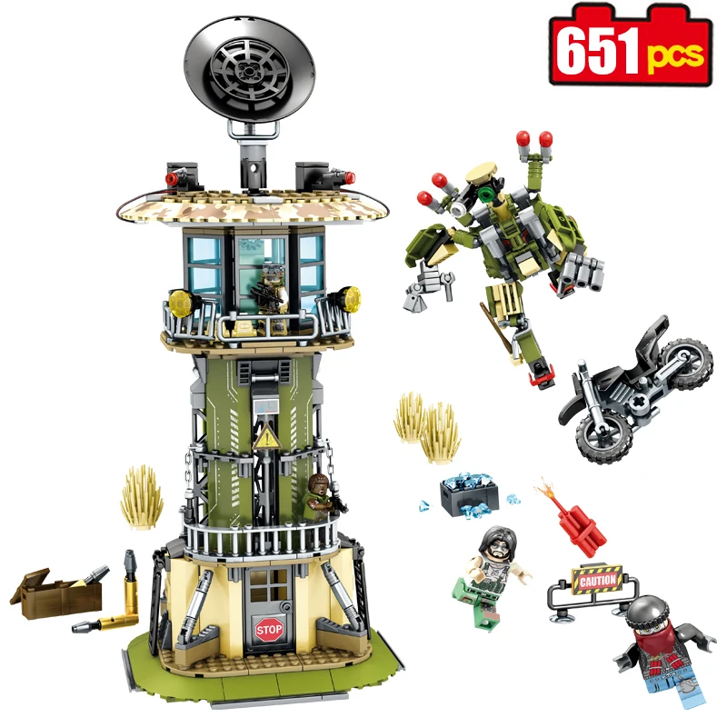 

651pcs Military Watchtower building blocks Compatible Legoed technic army soldier figures enlighten Children bricks toy for boys