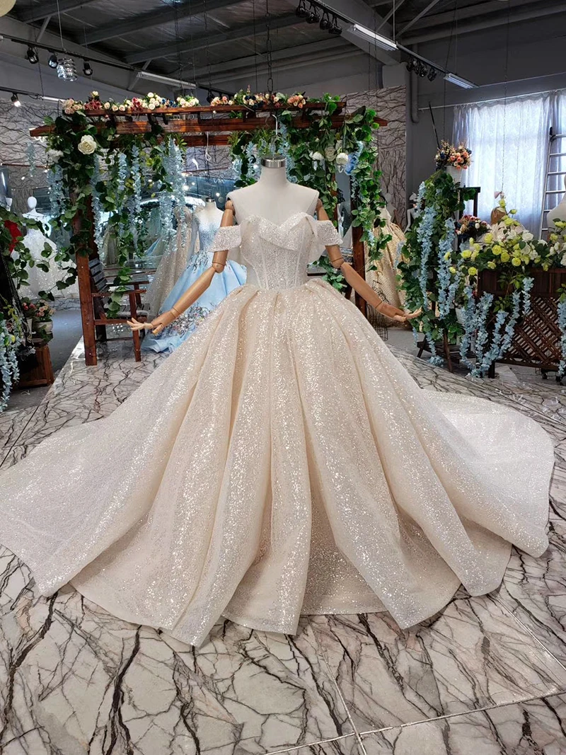 HTL432 shiny wedding dresses with glitter off the shoulder special neck sparckly wedding gowns 2019 new fashion robe de mariee (1)