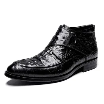 

Pop Autumn Winter Men Genuine Leather Business Dress Shoes Mens Retro Carved Boots British Popular Hook & Loop Martin Oxfords
