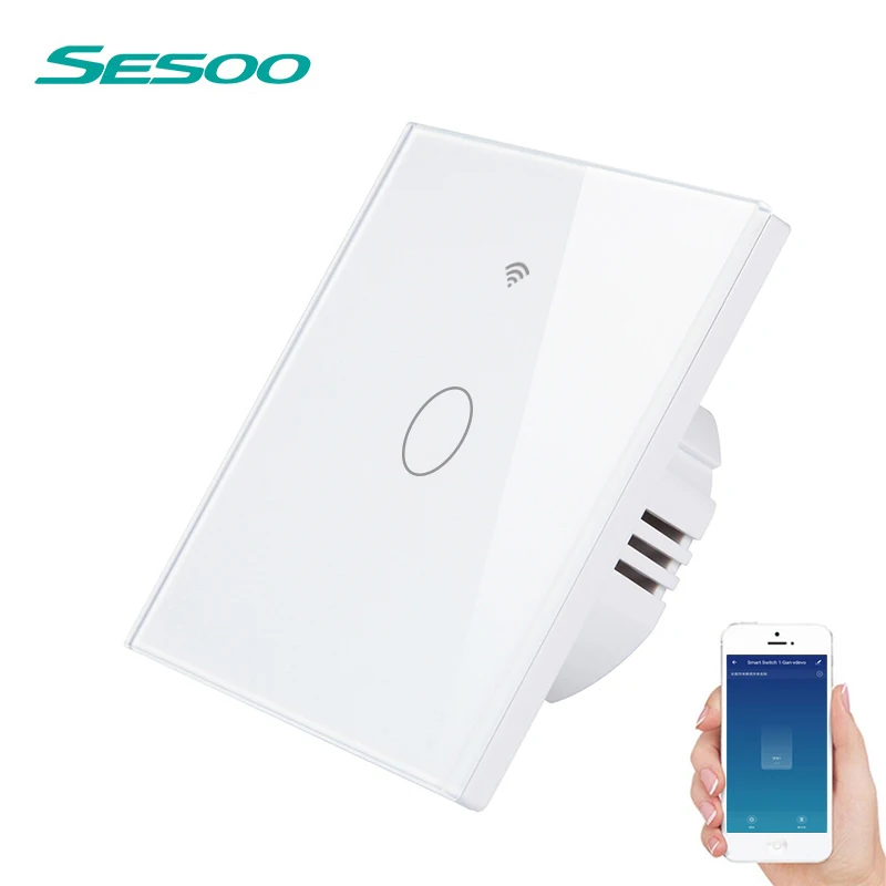  SESOO WIFI Smart Touch Switch APP Wireless Remote Light Wall Switch Crystal Glass Panel Works With  - 32896267121