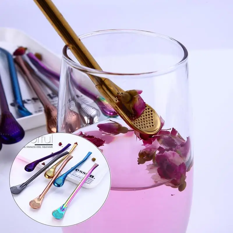 

Hoomall Tea Spoon Stainless Steel Drinking Tea Kitchen Tableware Tool Soup Spoon Straw Filter Spoon Coffee Dessert Spoon