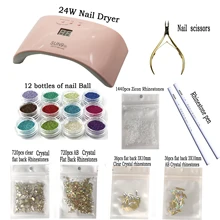 9 видов стилей УФ 24 Вт Светодиодный светильник 14 цветов Стразы ножницы для ногтей драгоценный камень ручка для ногтей набор инструментов для дизайна ногтей маникюрный набор инструментов
