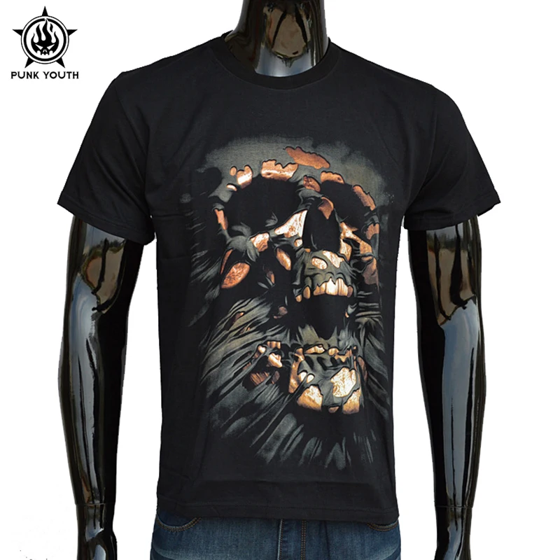 Punk Youth High Quality New Men Cool Rock T Shirt 3D Skull Head Men's