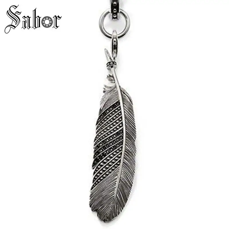 

Sterling Silver Black Zirconia Feather Pendant Chain Necklaces Pendants Fashion Jewelry Best Gift for Women Men thomas jewellery