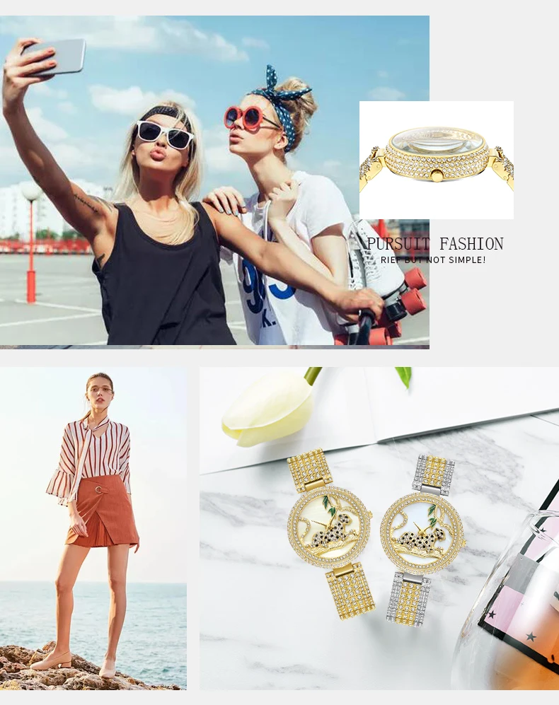 Модные женские часы,, леопардовые роскошные часы, 18K золото, Женские кварцевые наручные часы с бриллиантами, Прямая поставка