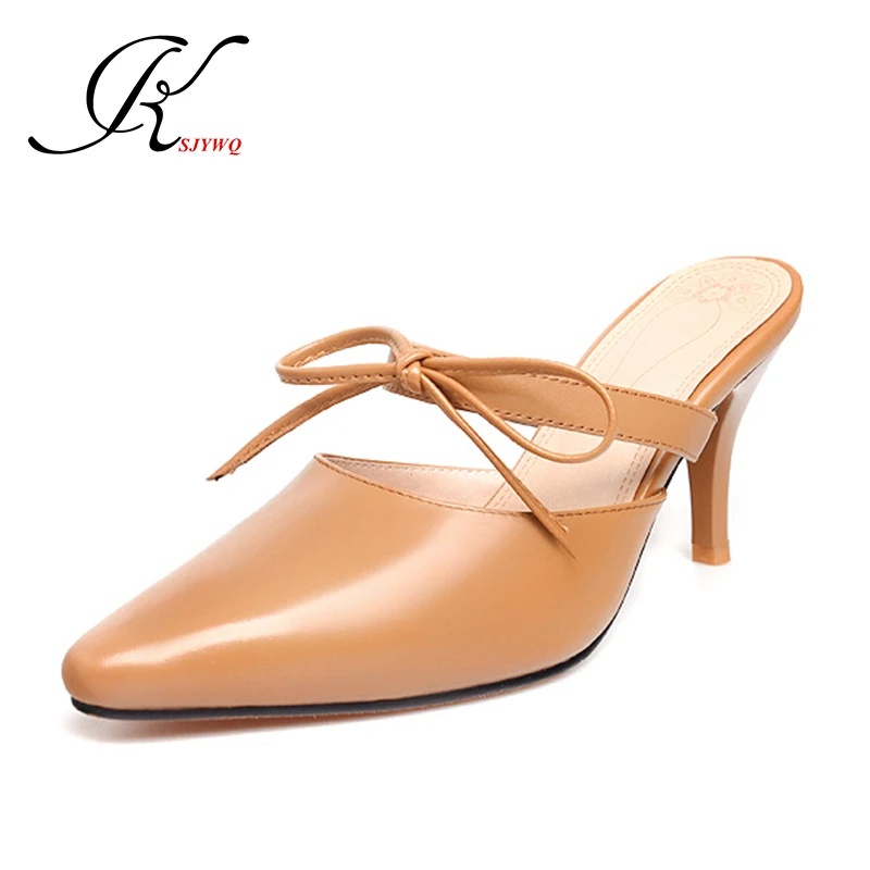 

2017 Lace-up Women Sandals 8 cm High heels Genuine leather Summer Slippers Girls Party Pumps Sexy White Mules Box Packing A88-20
